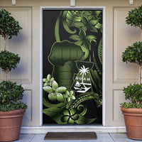 Green Hafa Adai Guam Door Cover Chamorro Latte Stone Hand With Plumeria - Polynesian Pride