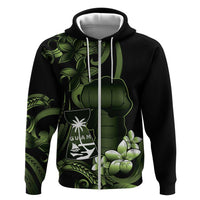 Green Hafa Adai Guam Hoodie Chamorro Latte Stone Hand With Plumeria