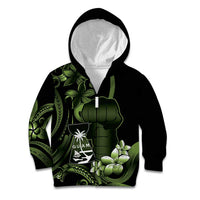 Green Hafa Adai Guam Kid Hoodie Chamorro Latte Stone Hand With Plumeria