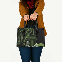 Green Hafa Adai Guam Leather Bag Chamorro Latte Stone Hand With Plumeria - Polynesian Pride