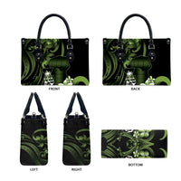 Green Hafa Adai Guam Leather Bag Chamorro Latte Stone Hand With Plumeria - Polynesian Pride
