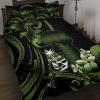 Green Hafa Adai Guam Quilt Bed Set Chamorro Latte Stone Hand With Plumeria
