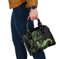 Green Hafa Adai Guam Shoulder Handbag Chamorro Latte Stone Hand With Plumeria LT14 - Polynesian Pride