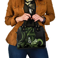 Green Hafa Adai Guam Shoulder Handbag Chamorro Latte Stone Hand With Plumeria LT14 - Polynesian Pride