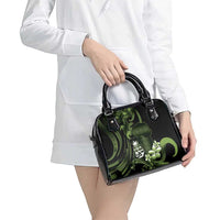 Green Hafa Adai Guam Shoulder Handbag Chamorro Latte Stone Hand With Plumeria LT14 - Polynesian Pride
