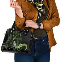 Green Hafa Adai Guam Shoulder Handbag Chamorro Latte Stone Hand With Plumeria LT14 - Polynesian Pride
