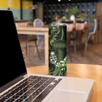 Green Hafa Adai Guam Skinny Tumbler Chamorro Latte Stone Hand With Plumeria