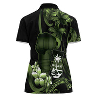 Green Hafa Adai Guam Women Polo Shirt Chamorro Latte Stone Hand With Plumeria
