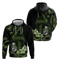 Green Hafa Adai Guam Zip Hoodie Chamorro Latte Stone Hand With Plumeria