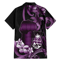 Purple Hafa Adai Guam Family Matching Off Shoulder Short Dress and Hawaiian Shirt Chamorro Latte Stone Hand With Plumeria