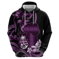 Purple Hafa Adai Guam Hoodie Chamorro Latte Stone Hand With Plumeria