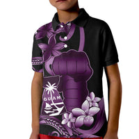 Purple Hafa Adai Guam Kid Polo Shirt Chamorro Latte Stone Hand With Plumeria