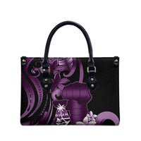 Purple Hafa Adai Guam Leather Bag Chamorro Latte Stone Hand With Plumeria - Polynesian Pride