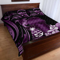 Purple Hafa Adai Guam Quilt Bed Set Chamorro Latte Stone Hand With Plumeria