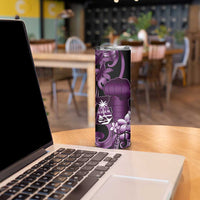 Purple Hafa Adai Guam Skinny Tumbler Chamorro Latte Stone Hand With Plumeria