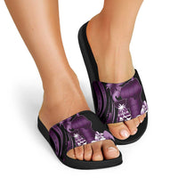 Purple Hafa Adai Guam Slide Sandals Chamorro Latte Stone Hand With Plumeria - Polynesian Pride