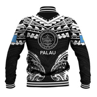 Palau Constitution Day Baseball Jacket Belau Seal With Polynesian Pattern - Black LT14 - Polynesian Pride