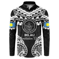 Palau Constitution Day Button Sweatshirt Belau Seal With Polynesian Pattern - Black LT14 Black - Polynesian Pride