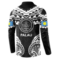 Palau Constitution Day Button Sweatshirt Belau Seal With Polynesian Pattern - Black LT14 - Polynesian Pride