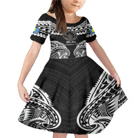 Palau Constitution Day Family Matching Mermaid Dress and Hawaiian Shirt Belau Seal With Polynesian Pattern - Black LT14 Daughter's Dress Black - Polynesian Pride