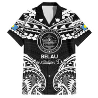 Palau Constitution Day Family Matching Off Shoulder Maxi Dress and Hawaiian Shirt Belau Seal With Polynesian Pattern - Black LT14 Dad's Shirt - Short Sleeve Black - Polynesian Pride