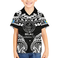 Palau Constitution Day Family Matching Puletasi and Hawaiian Shirt Belau Seal With Polynesian Pattern - Black