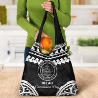Palau Constitution Day Grocery Bag Belau Seal With Polynesian Pattern - Black LT14 - Polynesian Pride