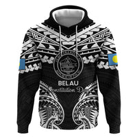 Palau Constitution Day Hoodie Belau Seal With Polynesian Pattern - Black