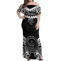 Palau Constitution Day Off Shoulder Maxi Dress Belau Seal With Polynesian Pattern - Black LT14 Women Black - Polynesian Pride