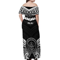 Palau Constitution Day Off Shoulder Maxi Dress Belau Seal With Polynesian Pattern - Black LT14 - Polynesian Pride