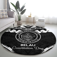 Palau Constitution Day Round Carpet Belau Seal With Polynesian Pattern - Black