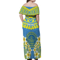 Palau Constitution Day Family Matching Off Shoulder Maxi Dress and Hawaiian Shirt Belau Seal With Frangipani Polynesian Pattern - Blue LT14 - Polynesian Pride