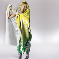 Cook Islands Independence Day Hooded Blanket Kuki Airani Tiare Maori Polynesian Pattern - Green