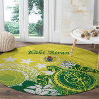 Cook Islands Independence Day Round Carpet Kuki Airani Tiare Maori Polynesian Pattern - Green