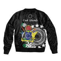 Cook Islands Independence Day Bomber Jacket Kuki Airani Tiare Maori Polynesian Pattern - Black