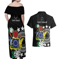 Cook Islands Independence Day Couples Matching Off Shoulder Maxi Dress and Hawaiian Shirt Kuki Airani Tiare Maori Polynesian Pattern - Black LT14 - Polynesian Pride