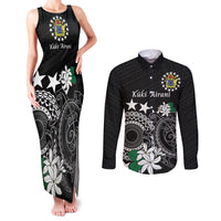 Cook Islands Independence Day Couples Matching Tank Maxi Dress and Long Sleeve Button Shirt Kuki Airani Tiare Maori Polynesian Pattern - Black LT14 Black - Polynesian Pride