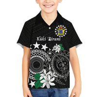 Cook Islands Independence Day Family Matching Off Shoulder Short Dress and Hawaiian Shirt Kuki Airani Tiare Maori Polynesian Pattern - Black