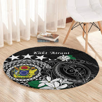 Cook Islands Independence Day Round Carpet Kuki Airani Tiare Maori Polynesian Pattern - Black