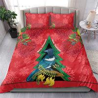 New Zealand Christmas In July Bedding Set Kowhai Tui Bird With Pohutukawa - Red LT14 - Polynesian Pride