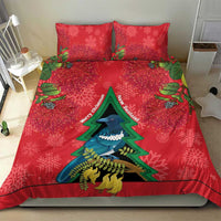 New Zealand Christmas In July Bedding Set Kowhai Tui Bird With Pohutukawa - Red LT14 - Polynesian Pride