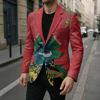 New Zealand Christmas In July Blazer Kowhai Tui Bird With Pohutukawa - Red - Polynesian Pride