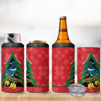 New Zealand Christmas In July 4 in 1 Can Cooler Tumbler Kowhai Tui Bird With Pohutukawa - Red LT14 - Polynesian Pride