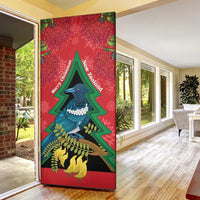 New Zealand Christmas In July Door Cover Kowhai Tui Bird With Pohutukawa - Red - Polynesian Pride