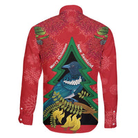 New Zealand Christmas In July Family Matching Long Sleeve Bodycon Dress and Hawaiian Shirt Kowhai Tui Bird With Pohutukawa - Red