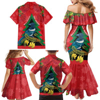 New Zealand Christmas In July Family Matching Mermaid Dress and Hawaiian Shirt Kowhai Tui Bird With Pohutukawa - Red