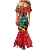 New Zealand Christmas In July Family Matching Mermaid Dress and Hawaiian Shirt Kowhai Tui Bird With Pohutukawa - Red