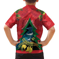 New Zealand Christmas In July Family Matching Short Sleeve Bodycon Dress and Hawaiian Shirt Kowhai Tui Bird With Pohutukawa - Red