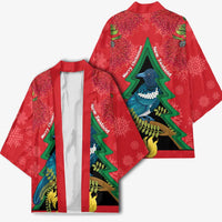 New Zealand Christmas In July Kimono Kowhai Tui Bird With Pohutukawa - Red - Polynesian Pride