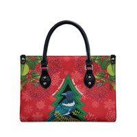 New Zealand Christmas In July Leather Bag Kowhai Tui Bird With Pohutukawa - Red - Polynesian Pride